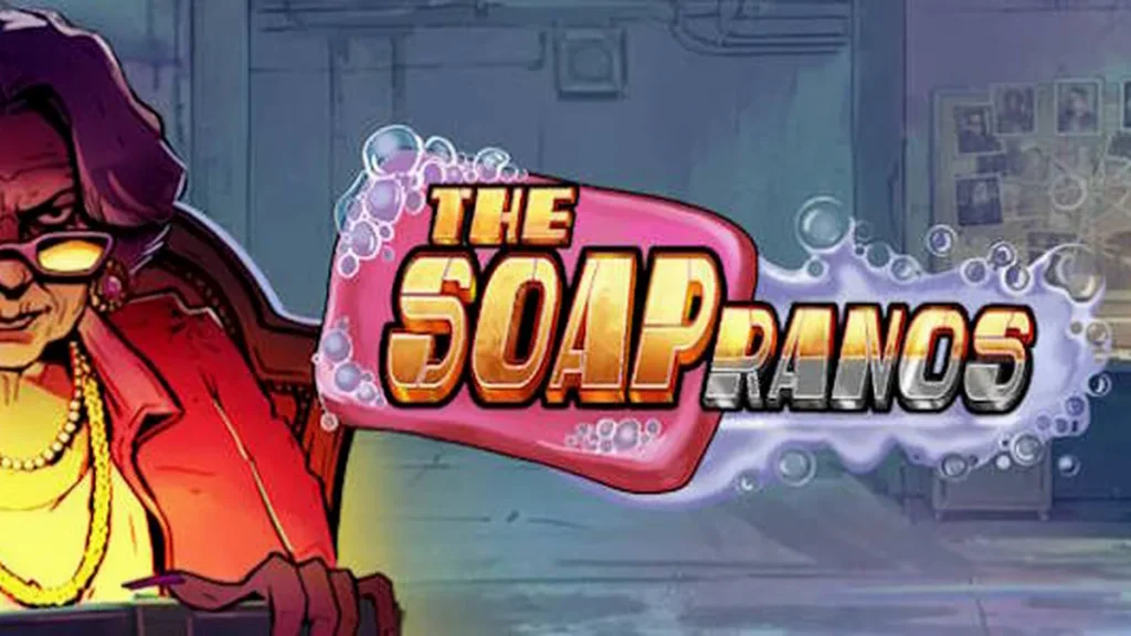 Interface do jogo de slot Soapranos com elementos de suspense e neon
