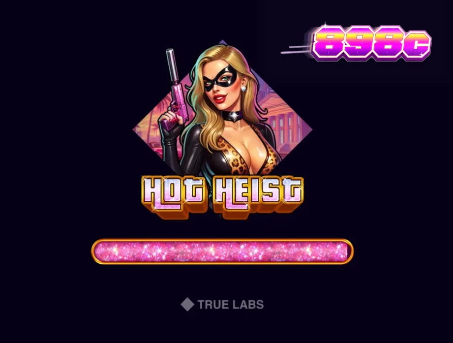 Interface do slot Hot Heist com tema neon e elementos de crime
